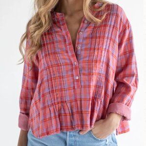 Natural Life Montana Cotton Top Pink Lavender Plaid Size Small NWOT